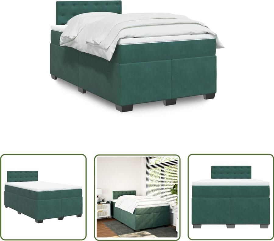 VidaXL Boxspring met matras fluweel donkergroen 120x200 cm Boxspring Boxspringbed Fluweel Bed Groen Bed Tweepersoonsbed