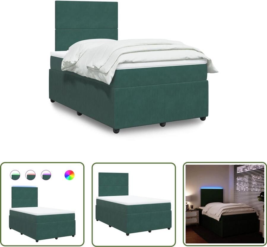 VidaXL Boxspring met matras fluweel donkergroen 120x200 cm Boxspring Boxspringbed Matras Fluweel Led Verlichting