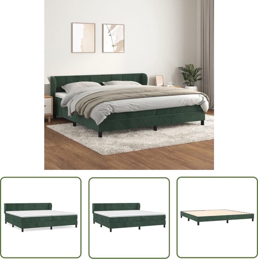 The Living Store Boxspringbed Fluweel Donkergroen 203 x 203 x 78 88 cm Pocketvering Boxspring Boxspringbed Fluweel Bed Donkere Kleuren Tweepersoonsbed
