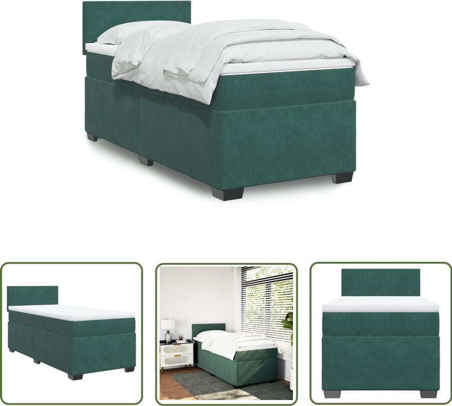 VidaXL Boxspring met matras fluweel donkergroen 80x200 cm Boxspring Boxspringbed Fluweel Donkere Kleur Tweepersoonsbed