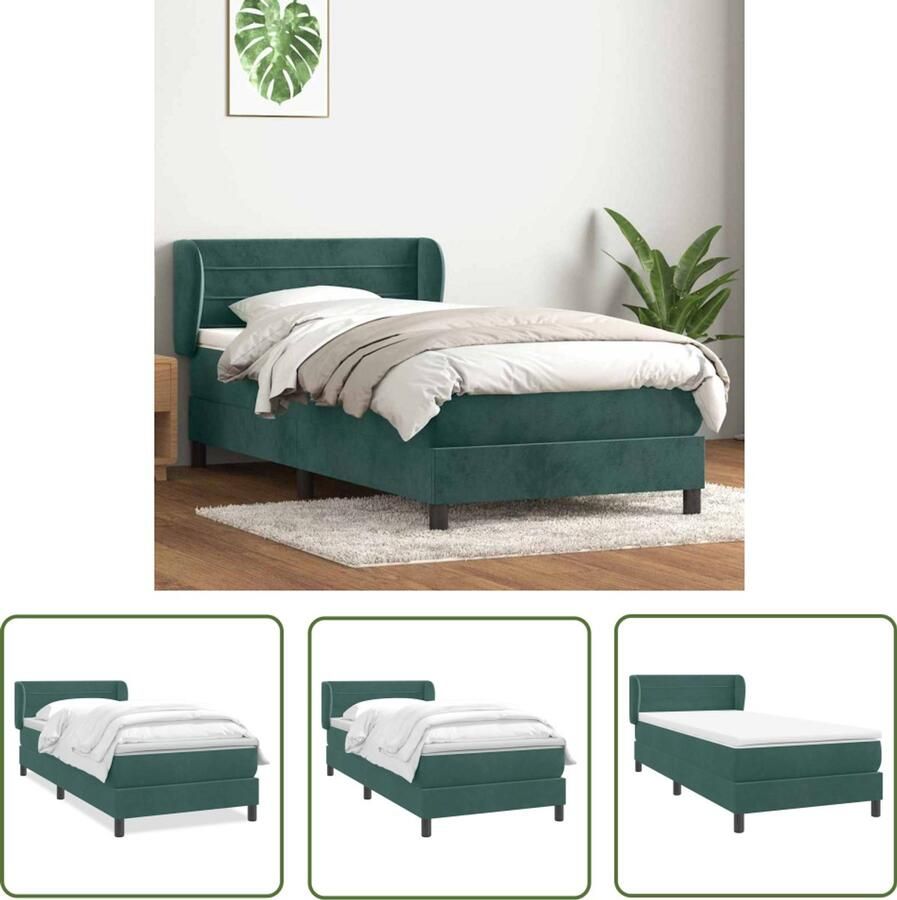 VidaXL Boxspring met matras fluweel donkergroen 80x220 cm Boxspring Boxspringbed Fluweel Donkere Kleuren Tweepersoonsbed