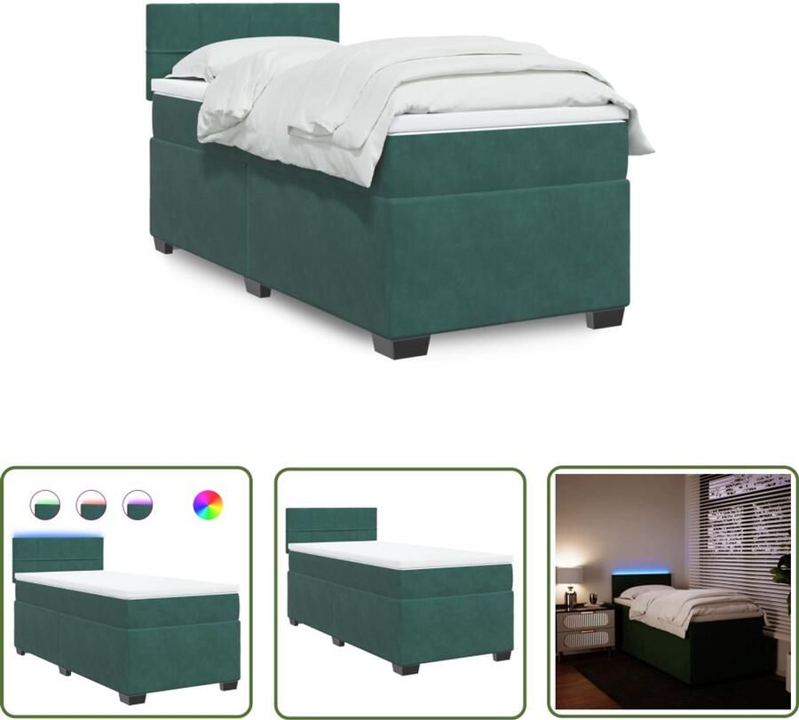 VidaXL Boxspring met matras fluweel donkergroen 90x190 cm Boxspring Boxspringbed Fluweel Bed Donkere Kleur Bed Led Lampen Bed
