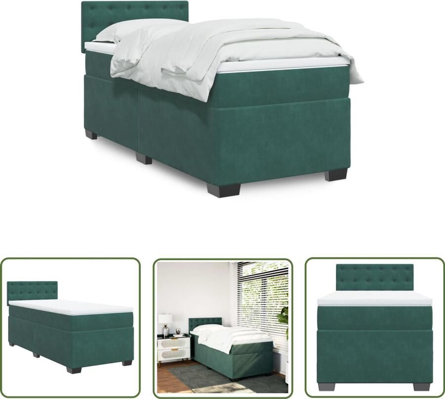 VidaXL Boxspring met matras fluweel donkergroen 90x200 cm Boxspring Boxspringbed Fluweel Donkergroen Matras