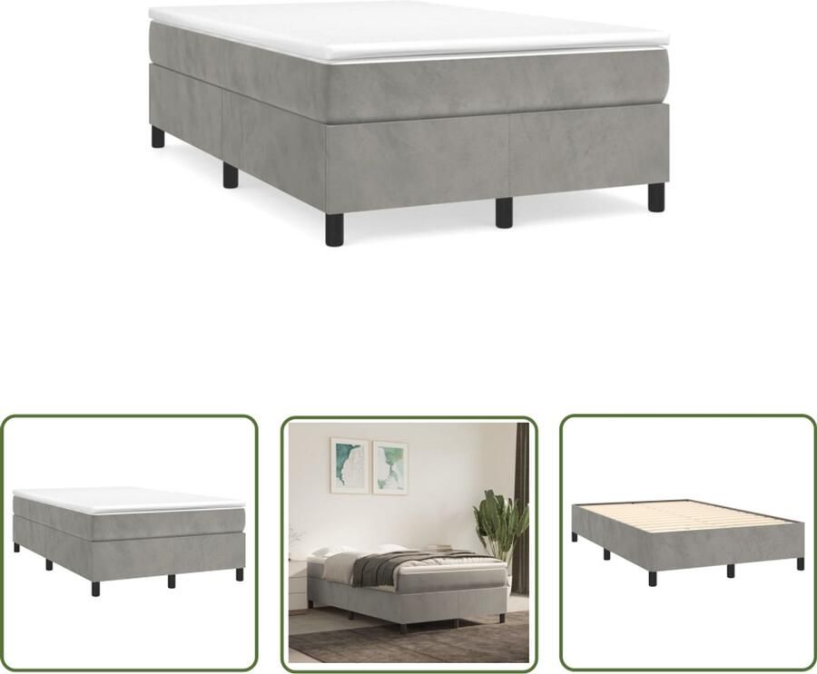 VidaXL Boxspring met matras fluweel lichtgrijs 120x190 cm Boxspring Boxspringbed Fluweel Bed Grijs Bed Tweepersoonsbed