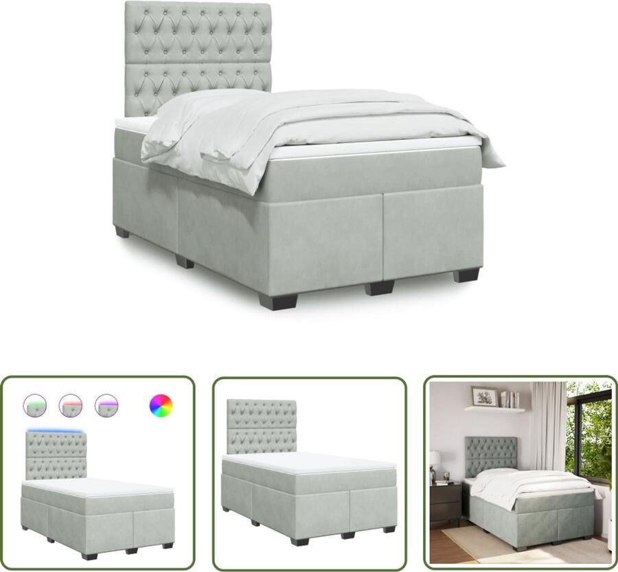 VidaXL Boxspring met matras fluweel lichtgrijs 120x190 cm Boxspring Boxspringbed Fluweel Bed Led Bed Elektrisch Hoofdbord