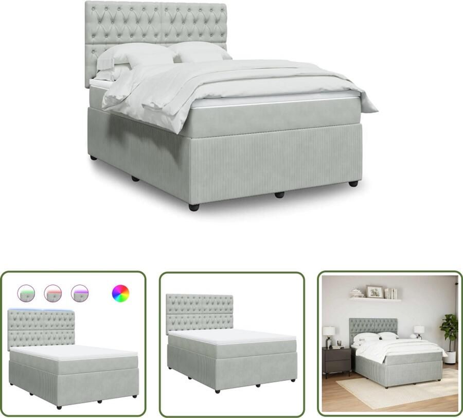 VidaXL Boxspring met matras fluweel lichtgrijs 140x190 cm Boxspring Boxspringbed Matras Fluweel Licht Grijs