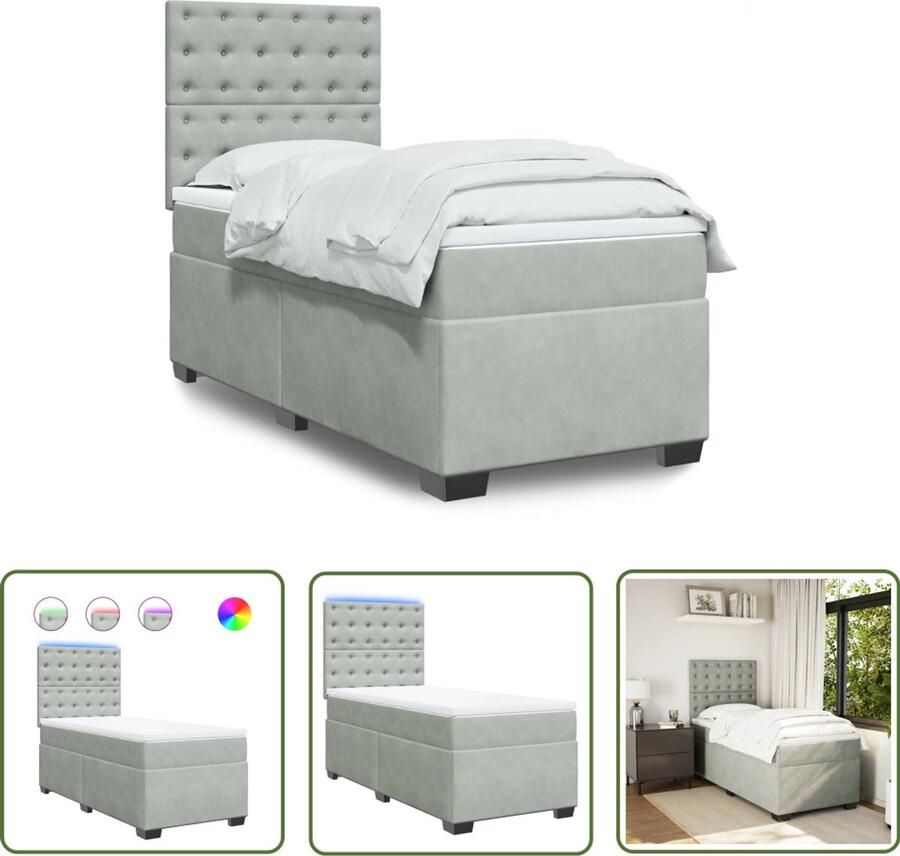 VidaXL Boxspring met matras fluweel lichtgrijs 90x190 cm Boxspring Boxspringbed Fluweel Bed Grijs Bed Tweepersoonsbed