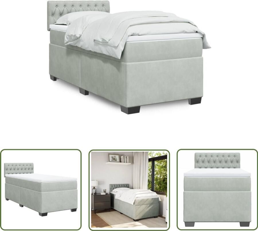 VidaXL Boxspring met matras fluweel lichtgrijs 90x190 cm Boxspring Boxspringbed Fluweel Matras Slaapcomfort