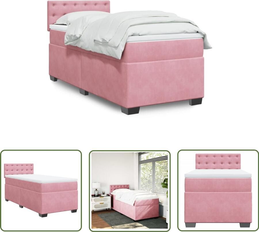 VidaXL Boxspring met matras fluweel roze 100x200 cm Boxspring Boxspringbed Fluweel Bed Roze Bed Tweepersoonsbed - Foto 2