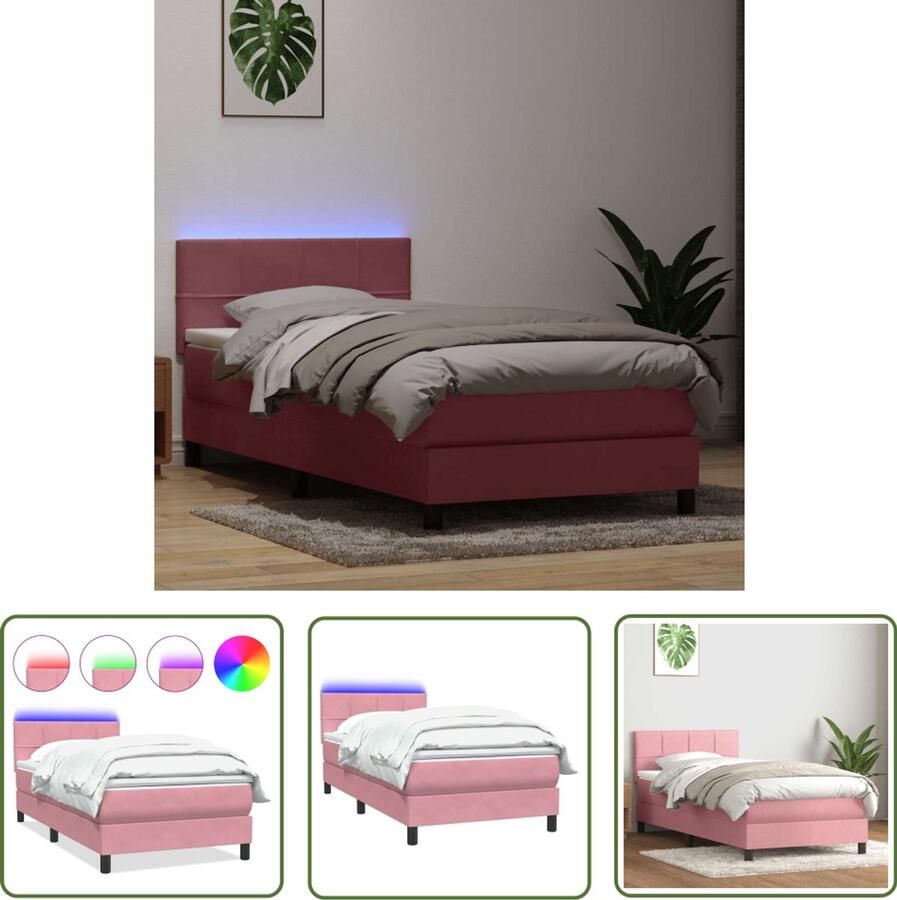 VidaXL Boxspring met matras fluweel roze 100x220 cm Boxspring Boxspringbed Fluweel Roze Matras - Foto 2