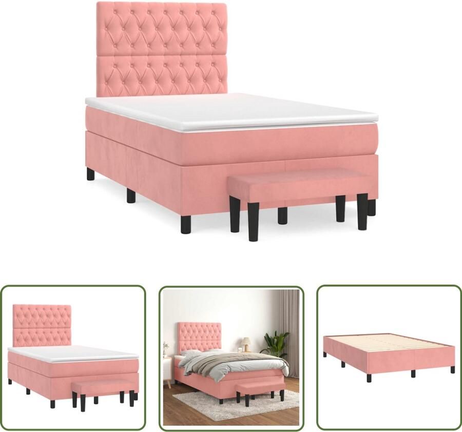 VidaXL Boxspring met matras fluweel roze 120x190 cm Boxspring Boxspringbed Fluweel Bed Roze Bed Tweepersoons Bed