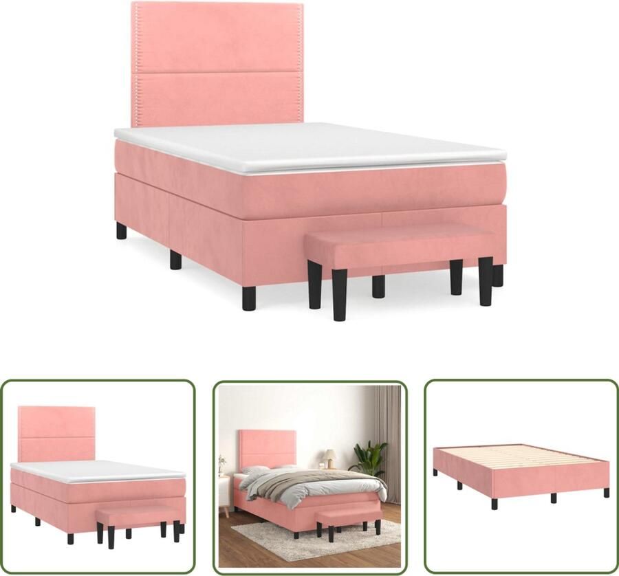 VidaXL Boxspring met matras fluweel roze 120x190 cm Boxspring Boxspringbed Fluweel Roze Tweepersoonsbed