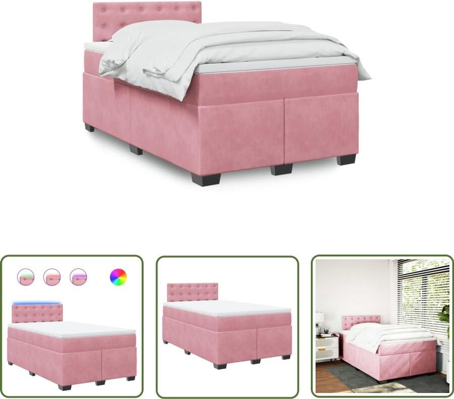 VidaXL Boxspring met matras fluweel roze 120x200 cm Boxspring Boxspringbed Fluweel Bed Roze Bed Tweepersoonsbed