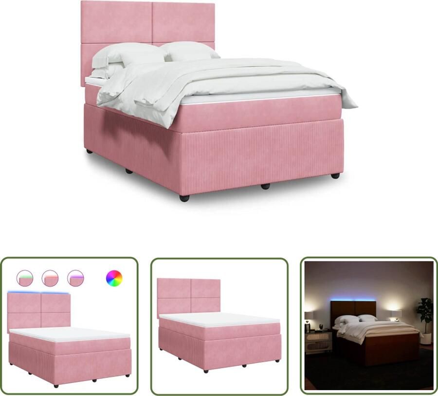VidaXL Boxspring met matras fluweel roze 140x200 cm Boxspring Boxspringbed Fluweel Roze Matras