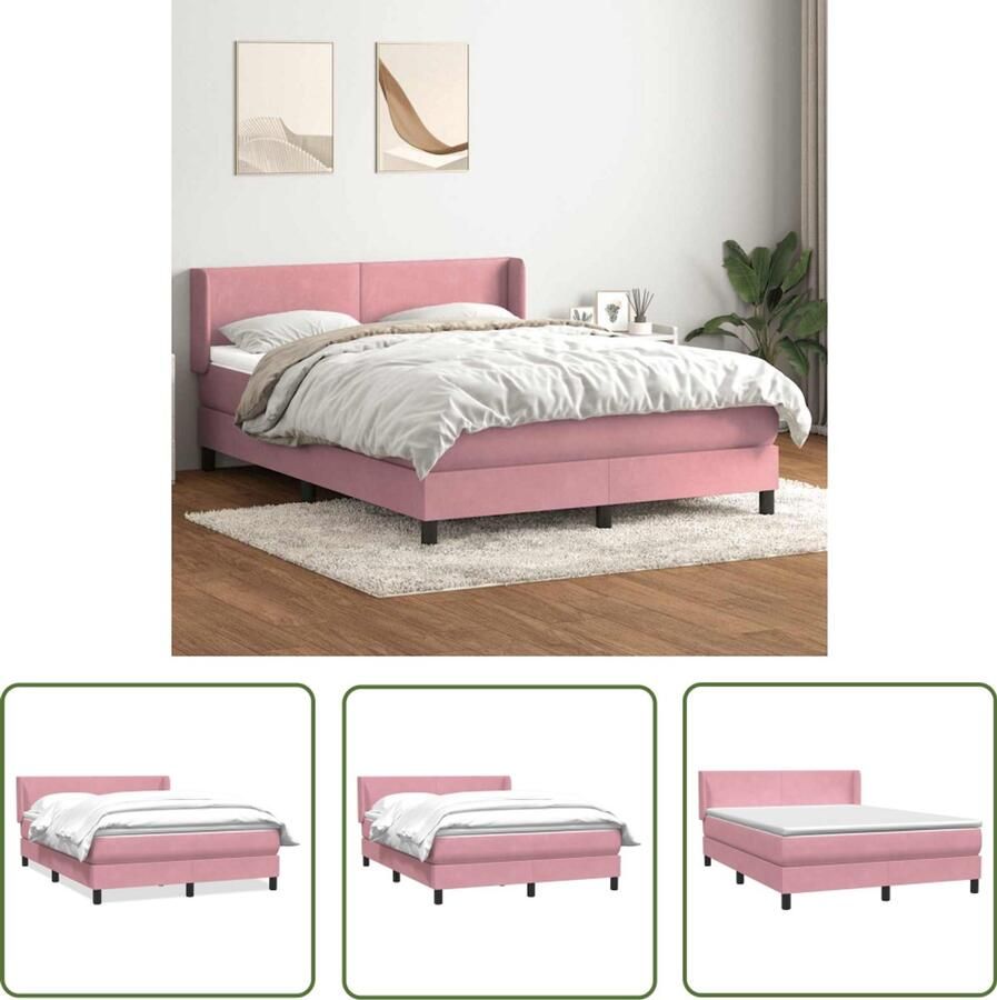 VidaXL Boxspring met matras fluweel roze 140x210 cm Boxspring Boxspringbed Fluweel Bed Roze Bed Tweepersoonsbed