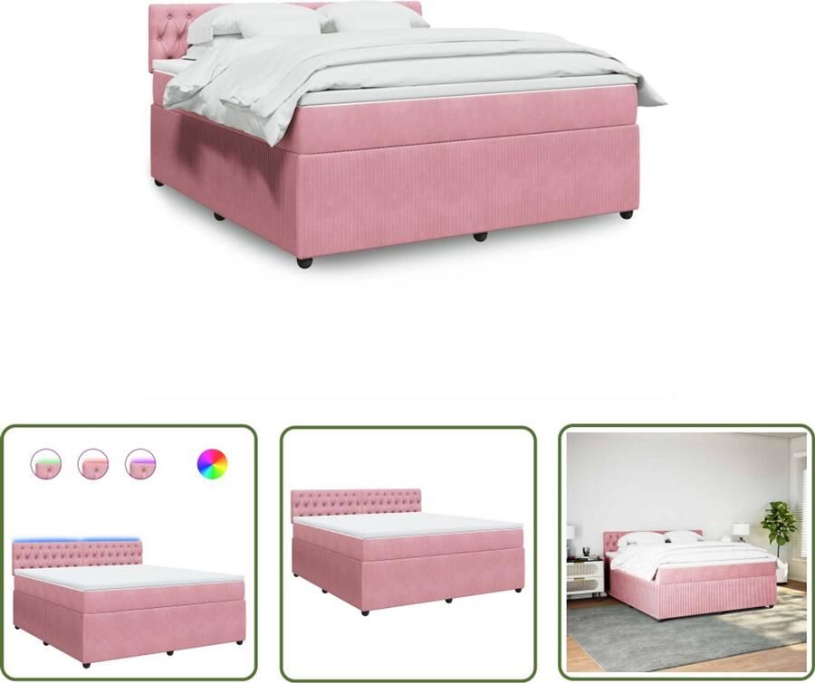 VidaXL Boxspring met matras fluweel roze 180x200 cm Boxspring Boxspringbed Fluweel Bed Roze Bed Tweepersoonsbed