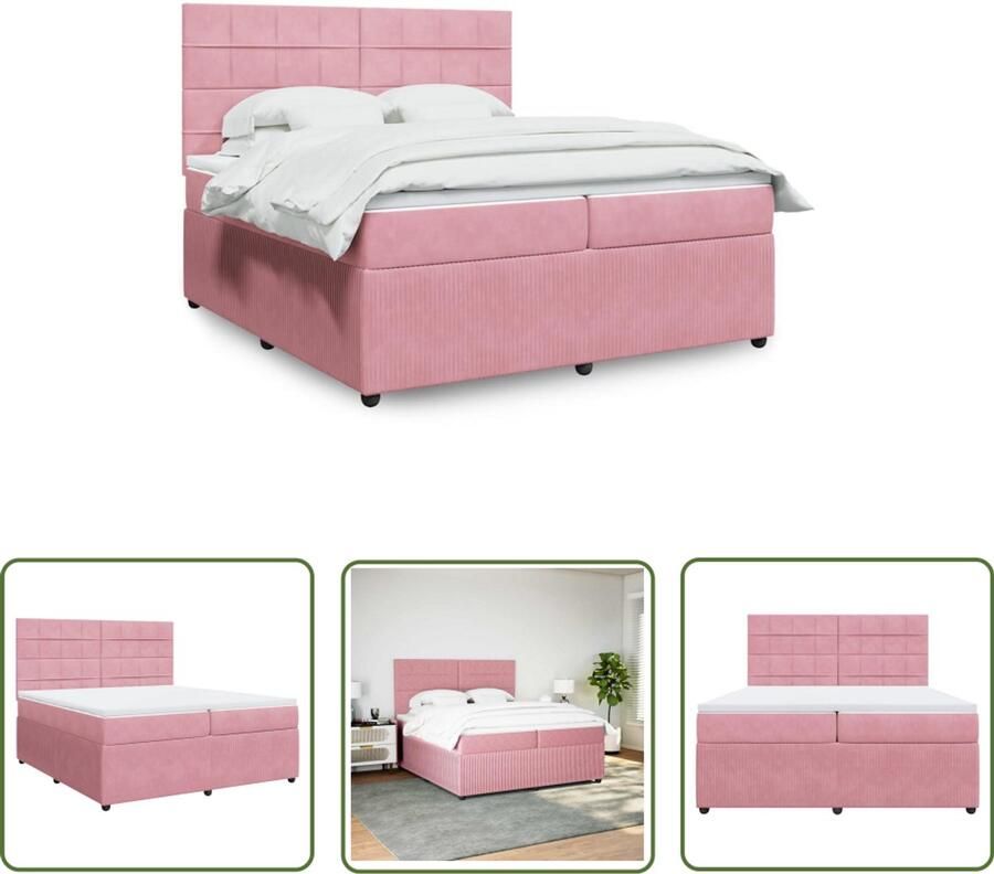 VidaXL Boxspring met matras fluweel roze 200x200 cm Boxspring Boxspringbed Fluweel Roze Tweepersoonsbed