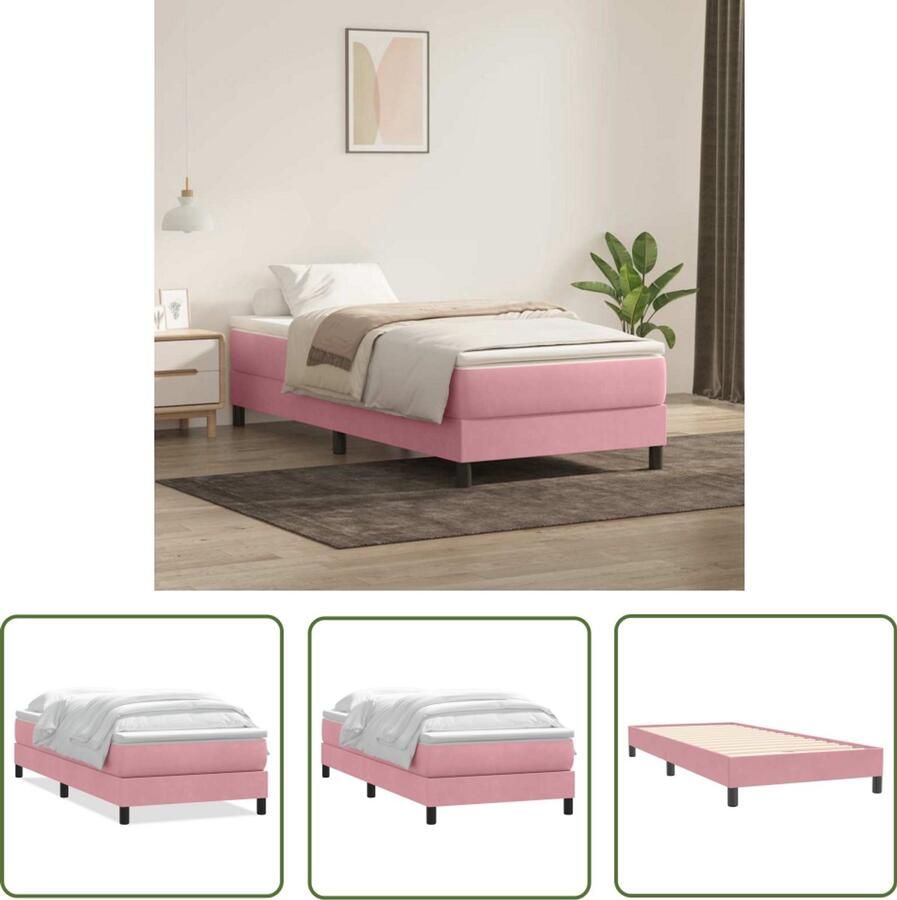VidaXL Boxspring met matras fluweel roze 80x220 cm Boxspring Boxspringbed Fluweel Bed Roze Bed Tweepersoonsbed