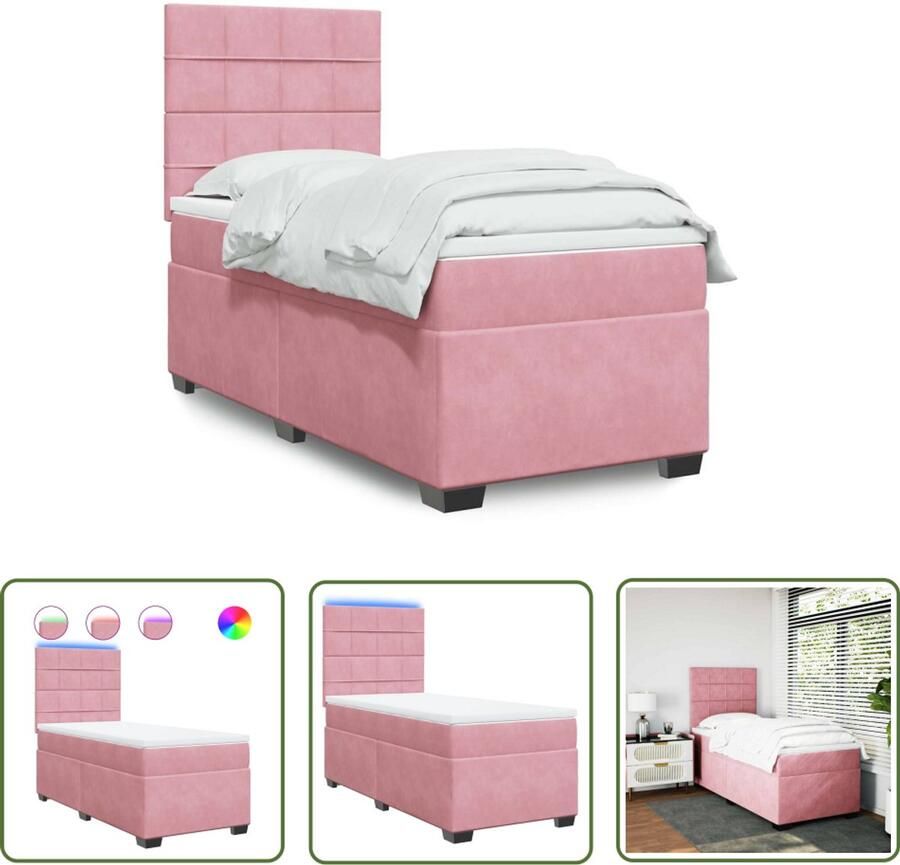 VidaXL Boxspring met matras fluweel roze 90x190 cm Boxspring Boxspringbed Fluweel Bed Roze Bed Led Lamp