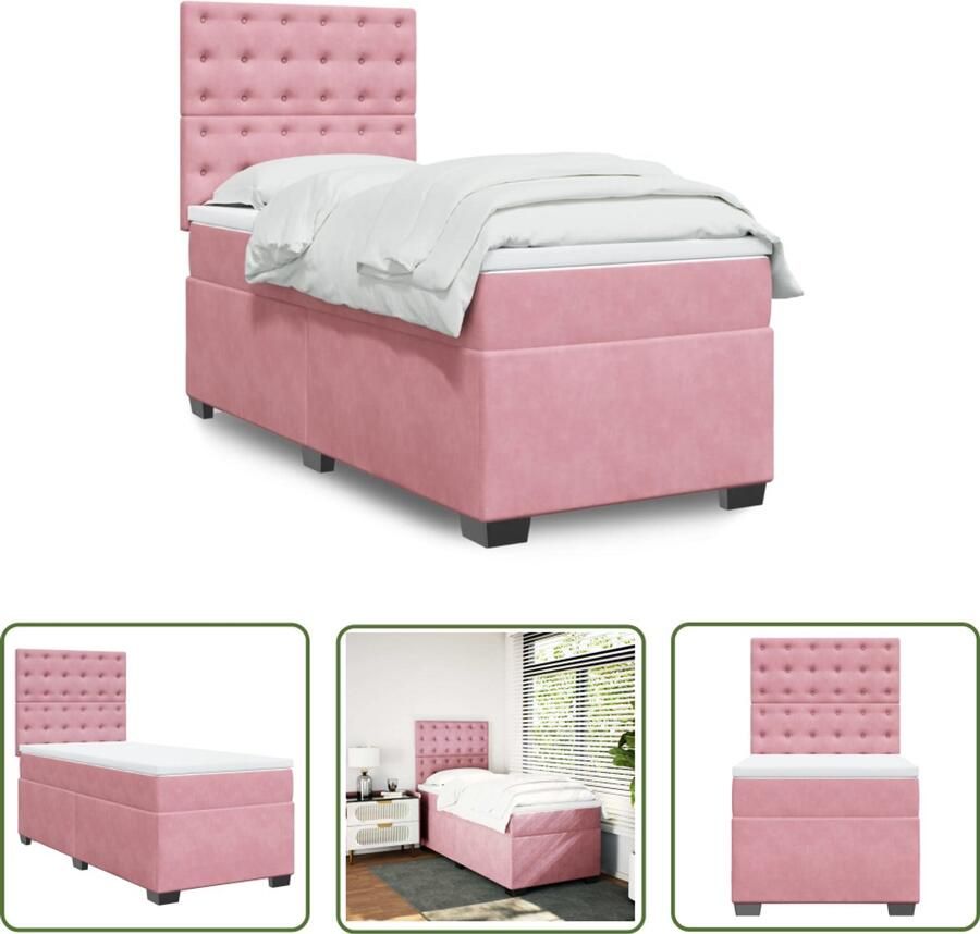 VidaXL Boxspring met matras fluweel roze 90x190 cm Boxspring Boxspringbed Fluweel Roze Tweepersoonsbed