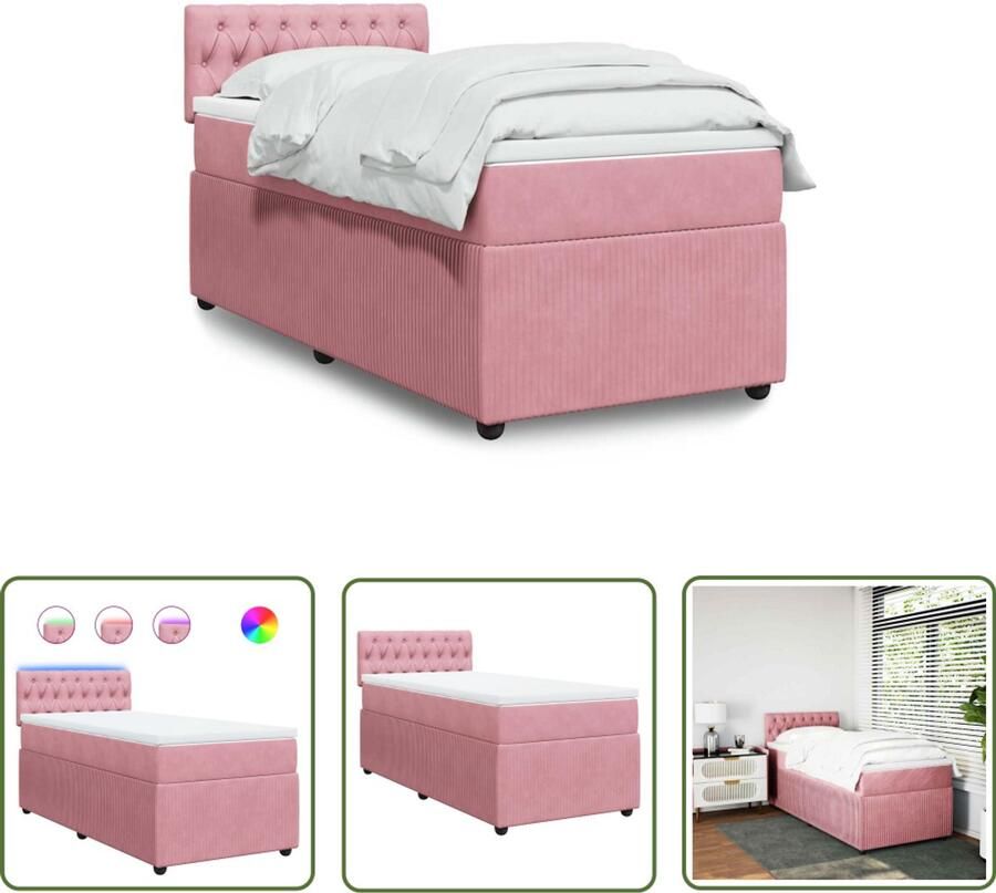 VidaXL Boxspring met matras fluweel roze 90x190 cm Boxspring Boxspringbed Matras Fluweel Led Verlichting