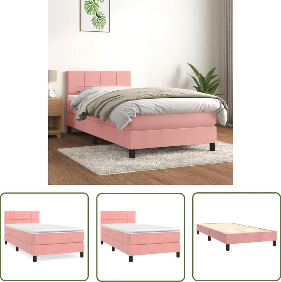 The Living Store Boxspringbed Zacht Fluweel Bed 193x90x78 88 cm Pocketvering Matras 90x190x20 cm Middelharde Ondersteuning Huidvriendelijk Topmatras 90x190x5 cm
