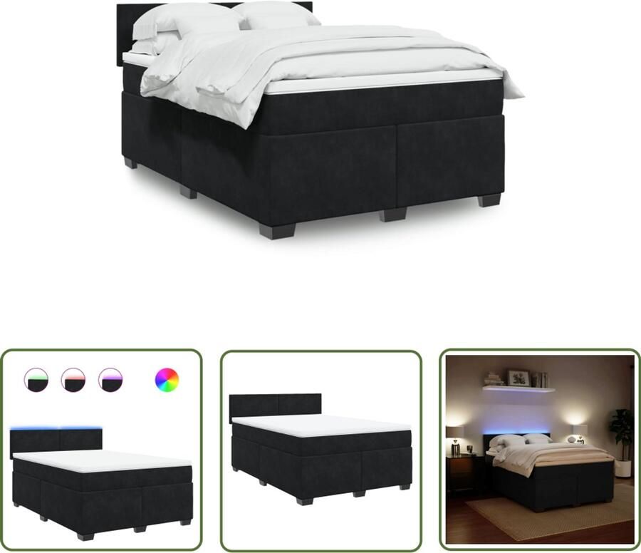 VidaXL Boxspring met matras fluweel zwart 140x200 cm Boxspring Boxspringbed Fluweel Bed Zwarte Boxspring Led Boxspring