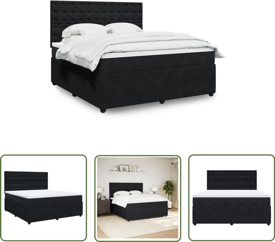 VidaXL Boxspring met matras fluweel zwart 180x200 cm Boxspring Boxspringbed Fluweel Bed Tweepersoons Bed Matras