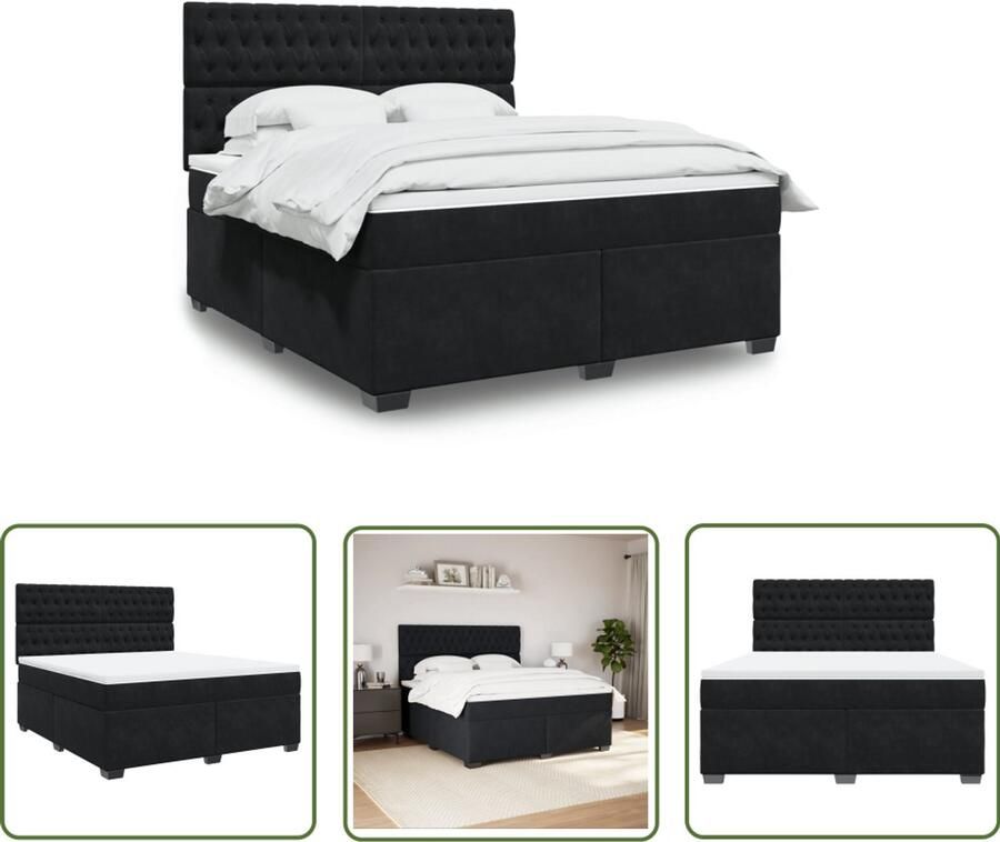 VidaXL Boxspring met matras fluweel zwart 180x200 cm Boxspring Boxspringbed Fluweel Matras Pocketvering