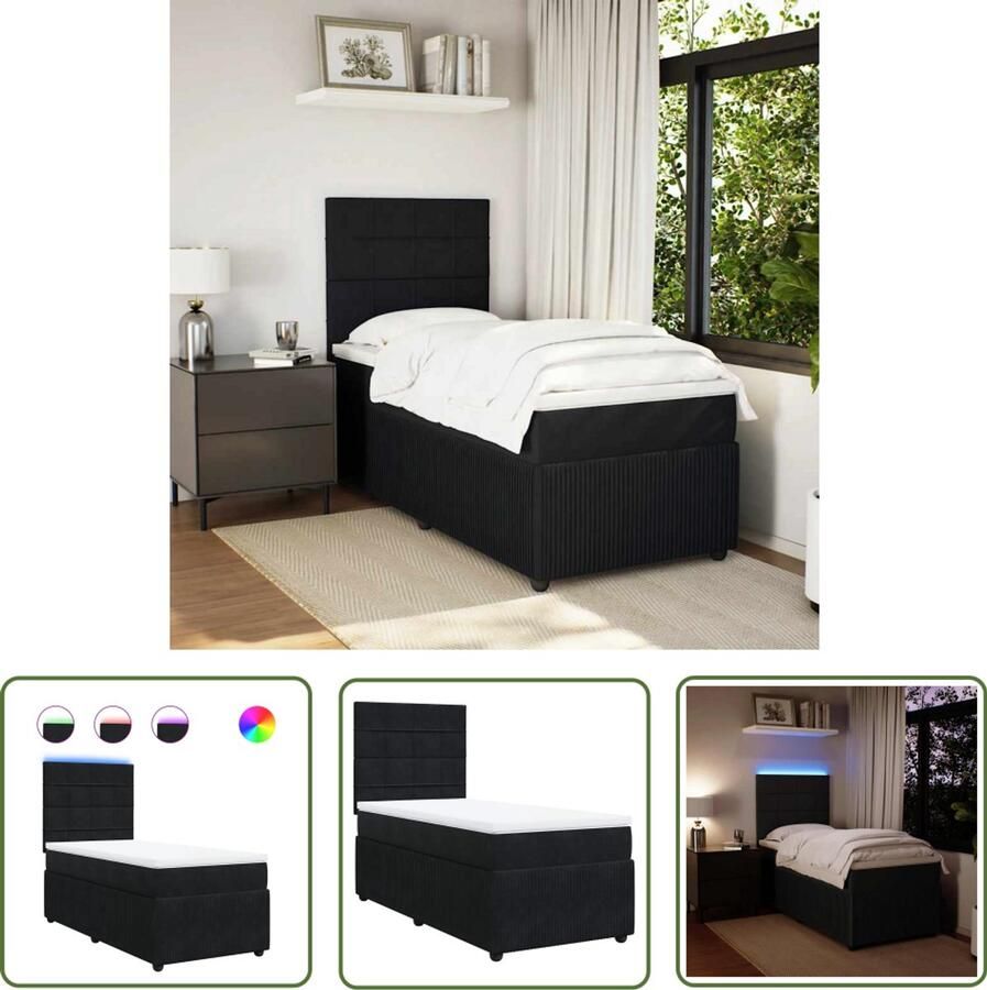 VidaXL Boxspring met matras fluweel zwart 80x200 cm Boxspring Boxspringbed Slaapcomfort Matras Pocketveringmatras
