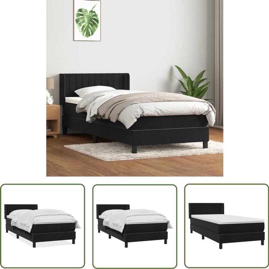 VidaXL Boxspring met matras fluweel zwart 80x220 cm Boxspring Boxspringbed Fluweel Bed Zwart Bed Tweepersoonsbed
