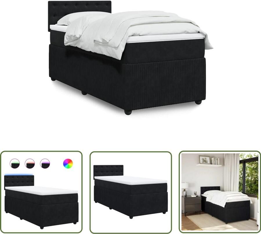 VidaXL Boxspring met matras fluweel zwart 90x190 cm Boxspring Boxspringbed Fluweel Bed Zwarte Boxspring Tweepersoonsbed
