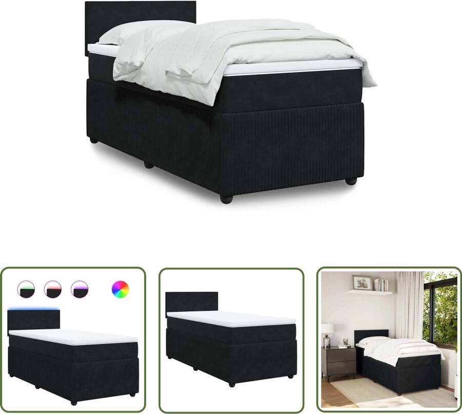 VidaXL Boxspring met matras fluweel zwart 90x190 cm Boxspring Boxspringbed Matras Fluweel Zwart