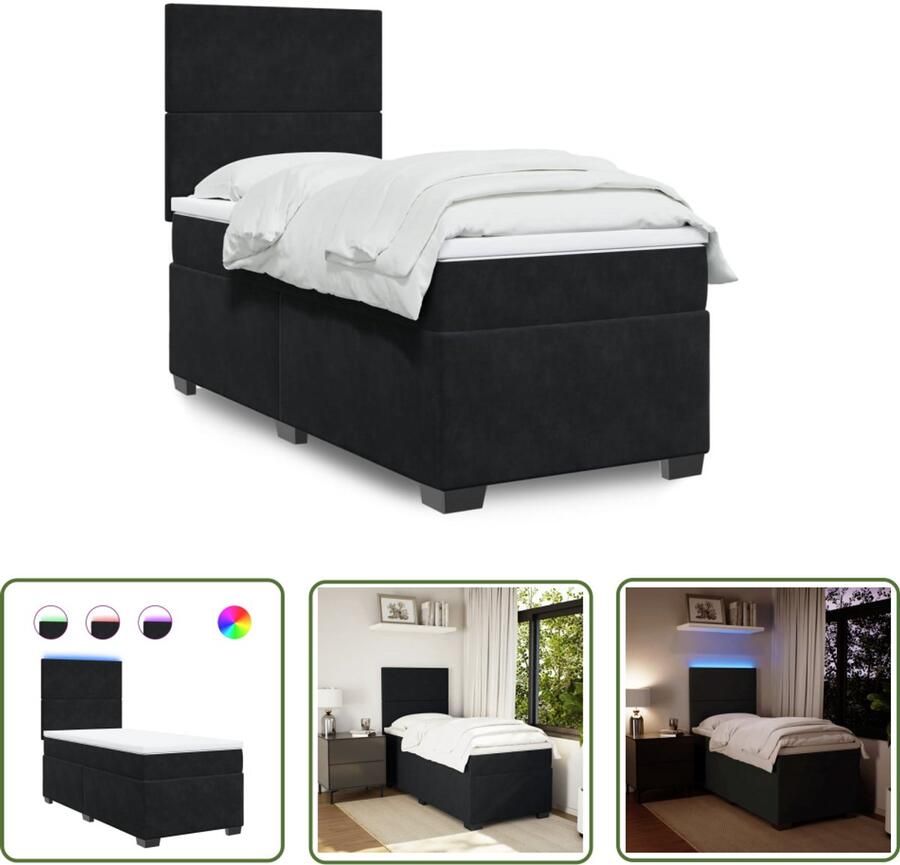 VidaXL Boxspring met matras fluweel zwart 90x200 cm Boxspring Boxspringbed Fluweel Bed Led Verlichting Elektrisch Hoofdbord