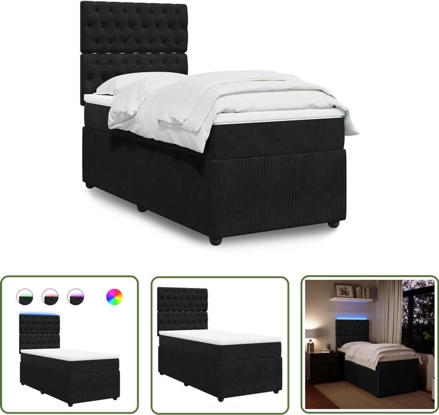 VidaXL Boxspring met matras fluweel zwart 90x200 cm Boxspring Boxspringbed Matras Fluweel Led-verlichting