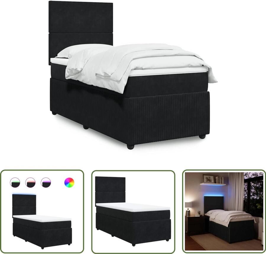VidaXL Boxspring met matras fluweel zwart 90x200 cm Boxspring Boxspringbed Slaapcomfort Matras Pocketveringmatras