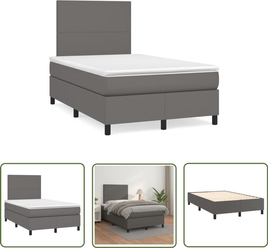 VidaXL Boxspring met matras kunstleer grijs 120x190 cm Boxspring Boxspringbed Kunstleder Bed Grijze Boxspring Tweepersoons Boxspring