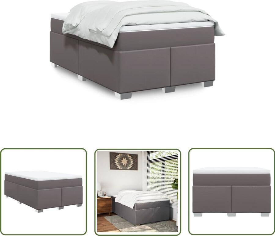 VidaXL Boxspring met matras kunstleer grijs 120x190 cm Boxspring Boxspringbed Matras Kunstleer Pocketvering