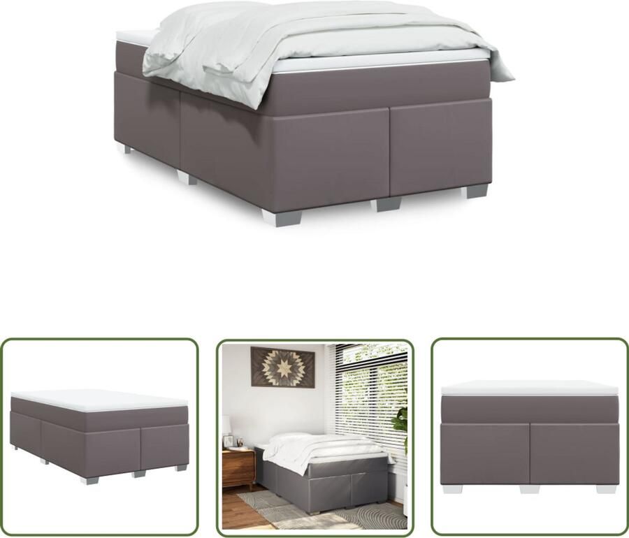 VidaXL Boxspring met matras kunstleer grijs 120x200 cm Boxspring Boxspringbed Bed Frame Kunstleder Bed Grijs Bed