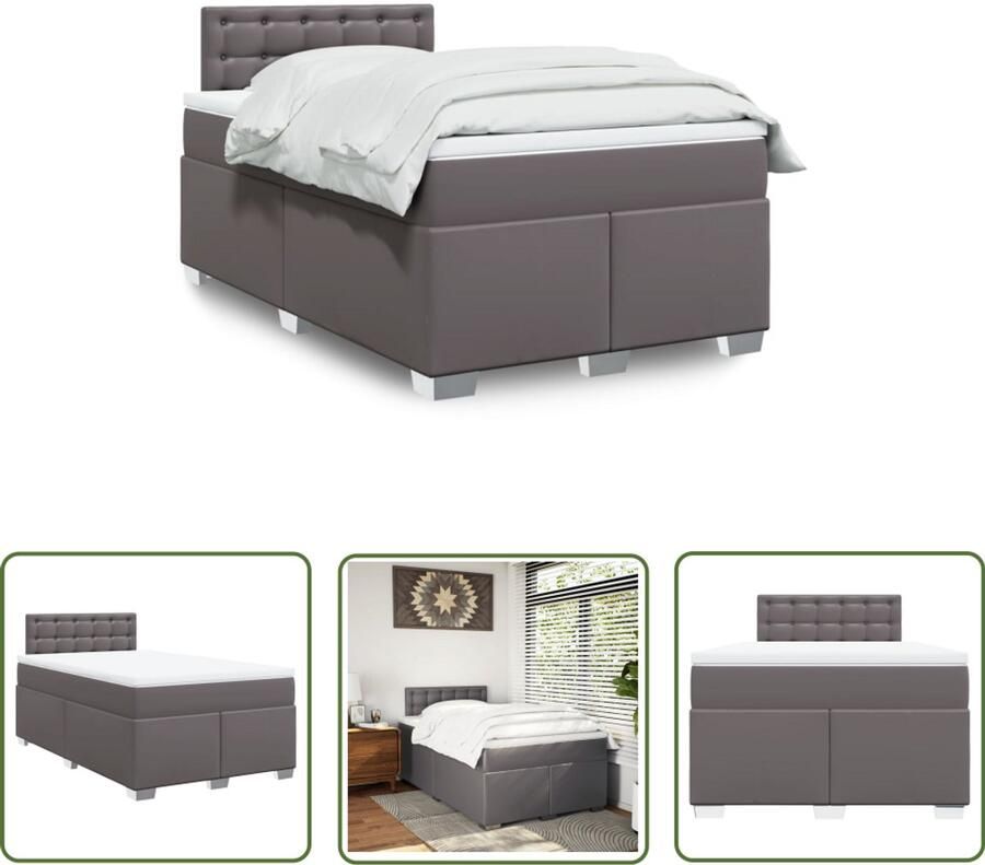 VidaXL Boxspring met matras kunstleer grijs 120x200 cm Boxspring Boxspringbed Slaapcomfort Kunstleder Bed Grijze Boxspring