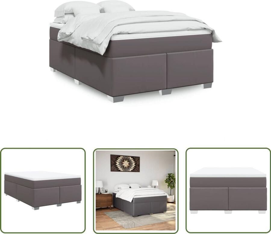 VidaXL Boxspring met matras kunstleer grijs 140x200 cm Boxspring Boxspringbed Kunstleder Bed Grijze Boxspring Tweepersoons Boxspring