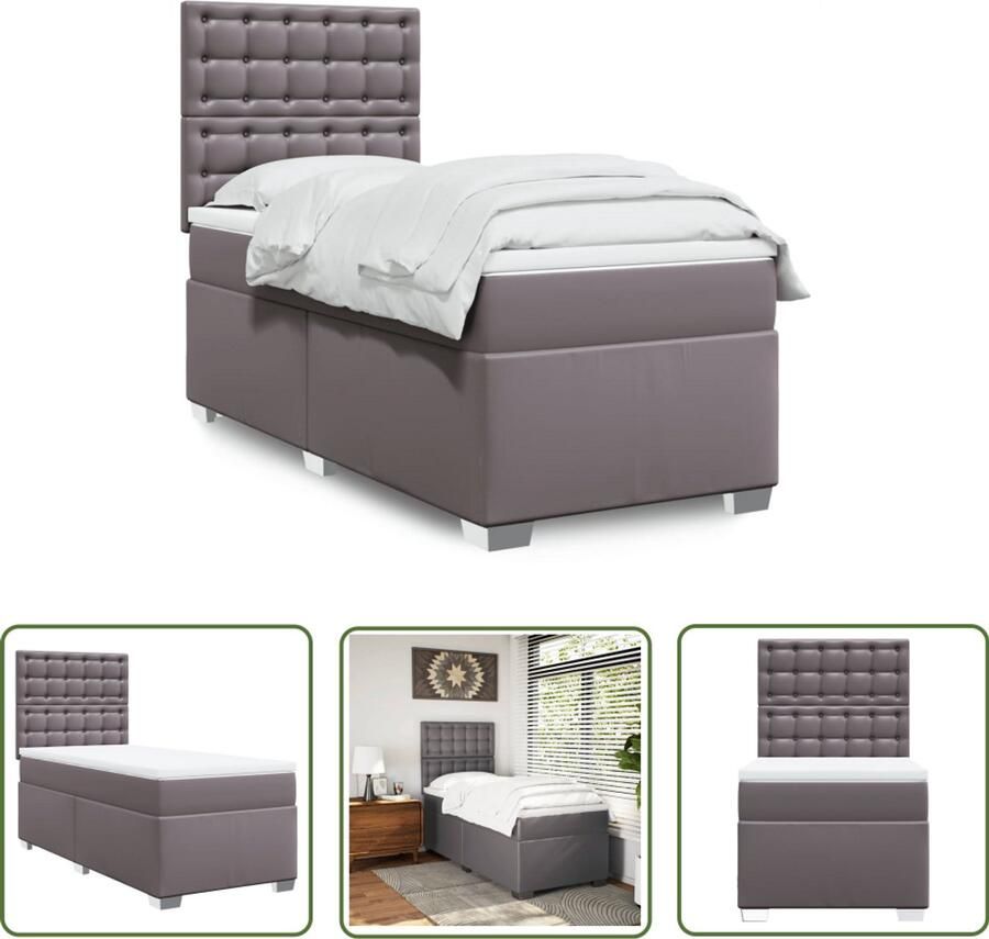VidaXL Boxspring met matras kunstleer grijs 80x200 cm Boxspring Boxspringbed Matras Kunstleder Slaapkamer