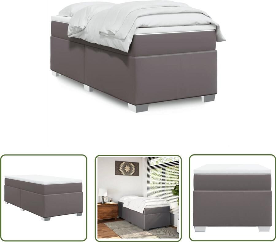VidaXL Boxspring met matras kunstleer grijs 90x190 cm Boxspring Boxspringbed Slaapcomfort Matras Pocketveringmatras