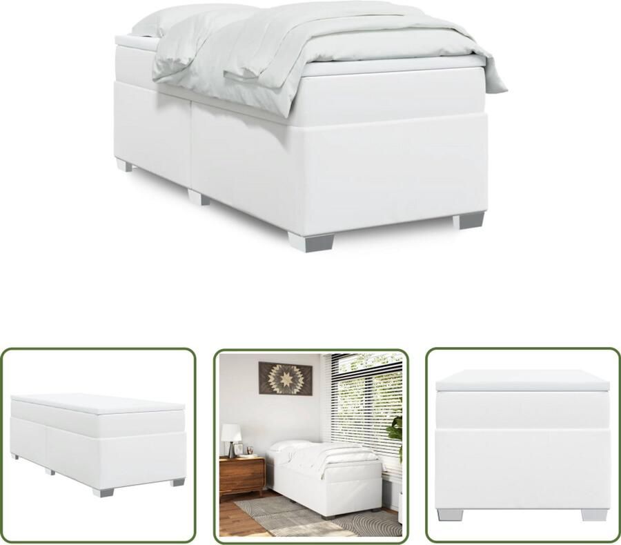 VidaXL Boxspring met matras kunstleer wit 100x200 cm Boxspring Boxspringbed Matras Kunstleer Pocketvering