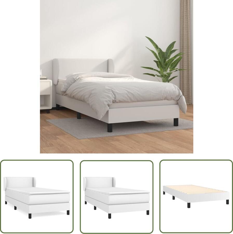 The Living Store Boxspringbed Pocketvering matras Middelharde ondersteuning Duurzaam kunstleer Praktisch hoofdbord Huidvriendelijk topmatras 203x93x78 88 cm Wit Boxspring Boxspringbed Bed Frame Tweepersoonsbed Lederlook - Foto 2