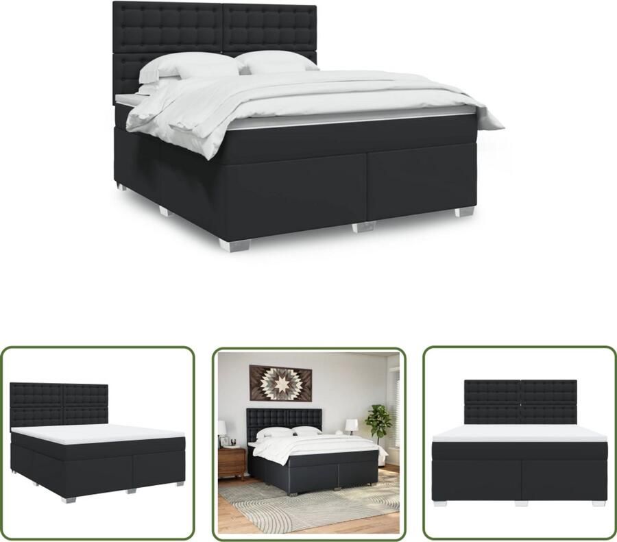 VidaXL Boxspring met matras kunstleer zwart 180x200 cm Boxspring Boxspringbed Matras Kunstleder Pocketvering