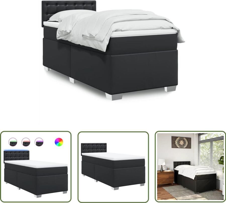 VidaXL Boxspring met matras kunstleer zwart 90x200 cm Boxspring Boxspringbed Matras Led Verlichting Kunstleder
