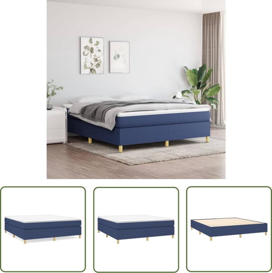 The Living Store Boxspring met matras stof blauw 160x200 cm Boxspring Boxsprings Bed Slaapmeubel Boxspringbed Boxspring Bed Tweepersoonsbed Bed Met Matras Bedframe Ledikant Bedden