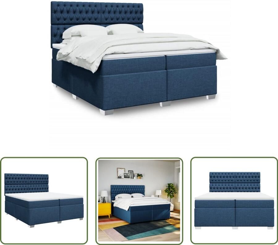 VidaXL Boxspring met matras stof blauw 200x200 cm Boxspring Boxspringbed Tweepersoonsbed Slaapcomfort Matras