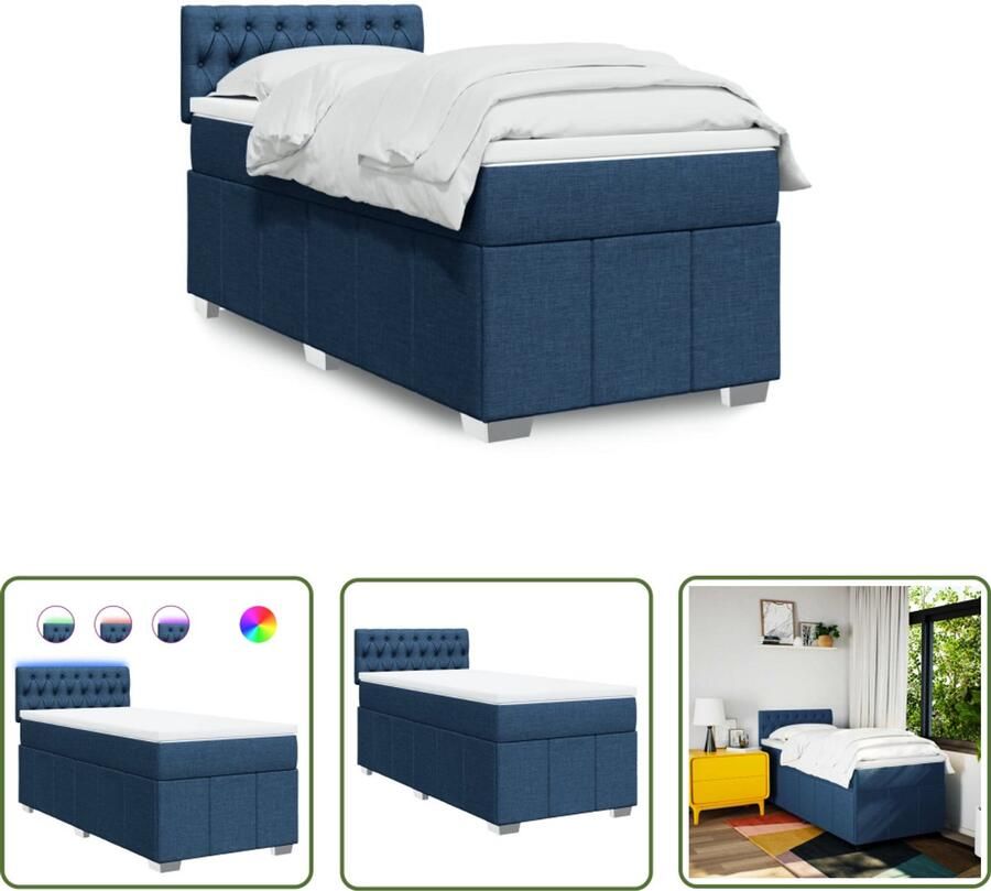 VidaXL Boxspring met matras stof blauw 80x200 cm Boxspring Boxspringbed Led Lamp Matras Pocketvering